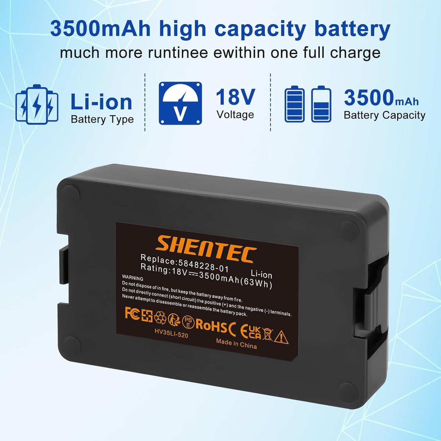SHENTEC 18V Li-ion vervangingsaccu voor tuingazon Husqvarna Automower 115H 305 2020 310 2020 520 2021 520 2022 Limited Edition 2020