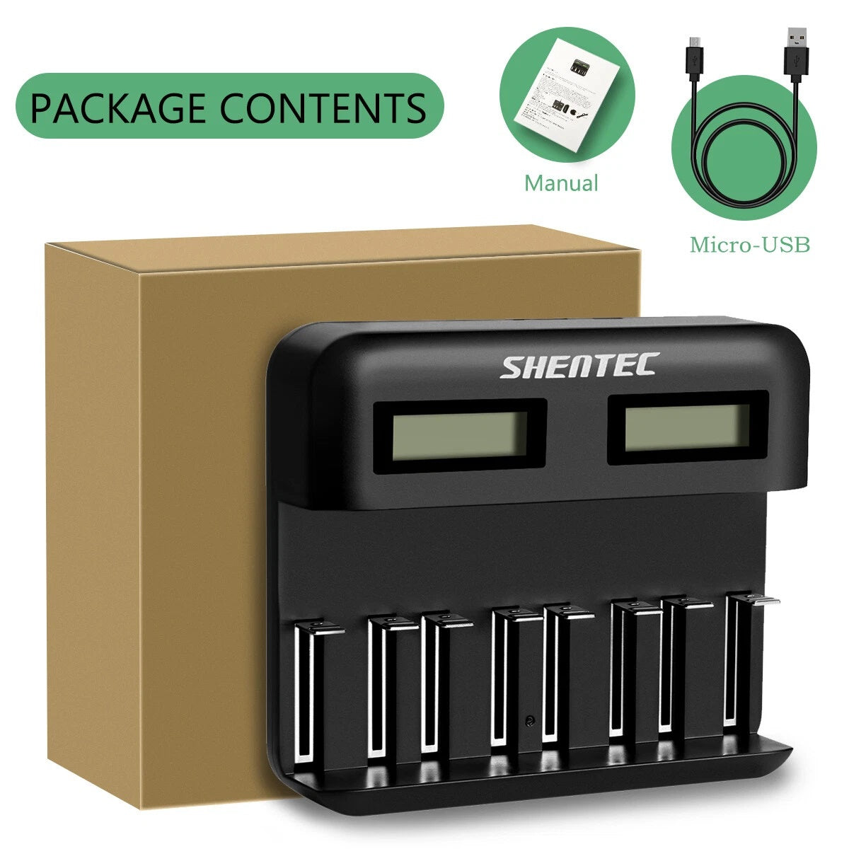 SHENTEC 8-sleuven 9V slimme oplader voor oplaadbare AA AAA C D Ni-MH batterijen
