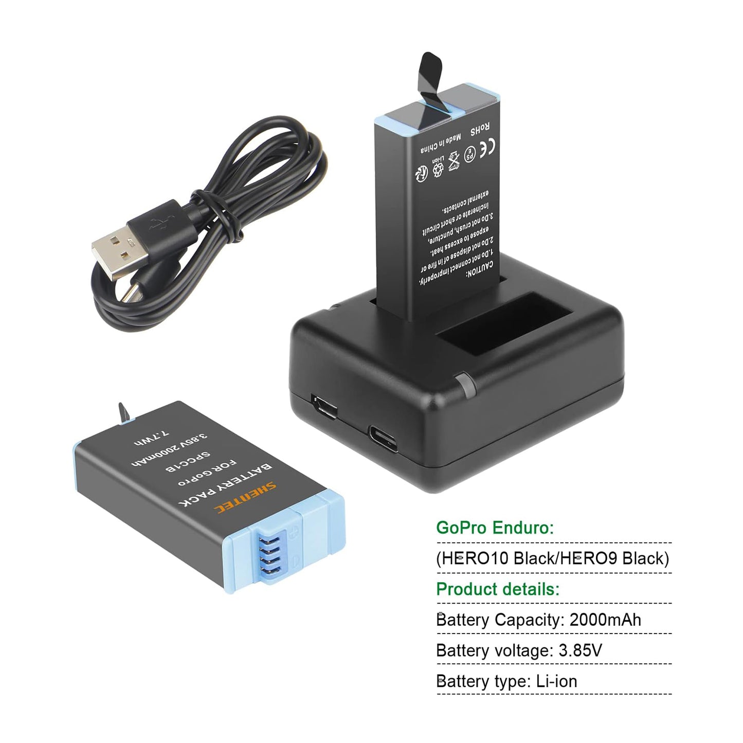 SHENTEC 2X 3.85V Batterij 2.0Ah Voor Insta 360 Ace Pro-001/Ace Pro/Ace + Dubbele Oplader