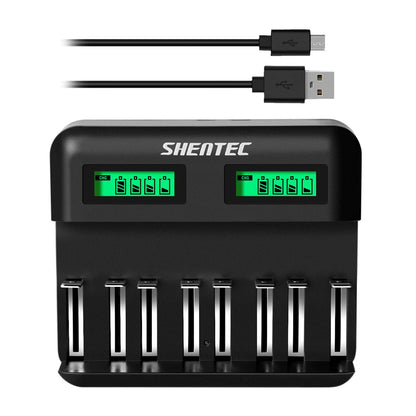 SHENTEC 8-sleuven 9V slimme oplader voor oplaadbare AA AAA C D Ni-MH batterijen