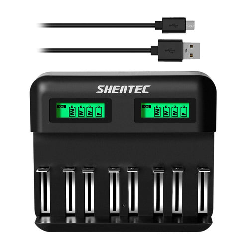 SHENTEC 8-sleuven 9V slimme oplader voor oplaadbare AA AAA C D Ni-MH batterijen