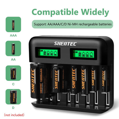 SHENTEC 8-sleuven 9V slimme oplader voor oplaadbare AA AAA C D Ni-MH batterijen