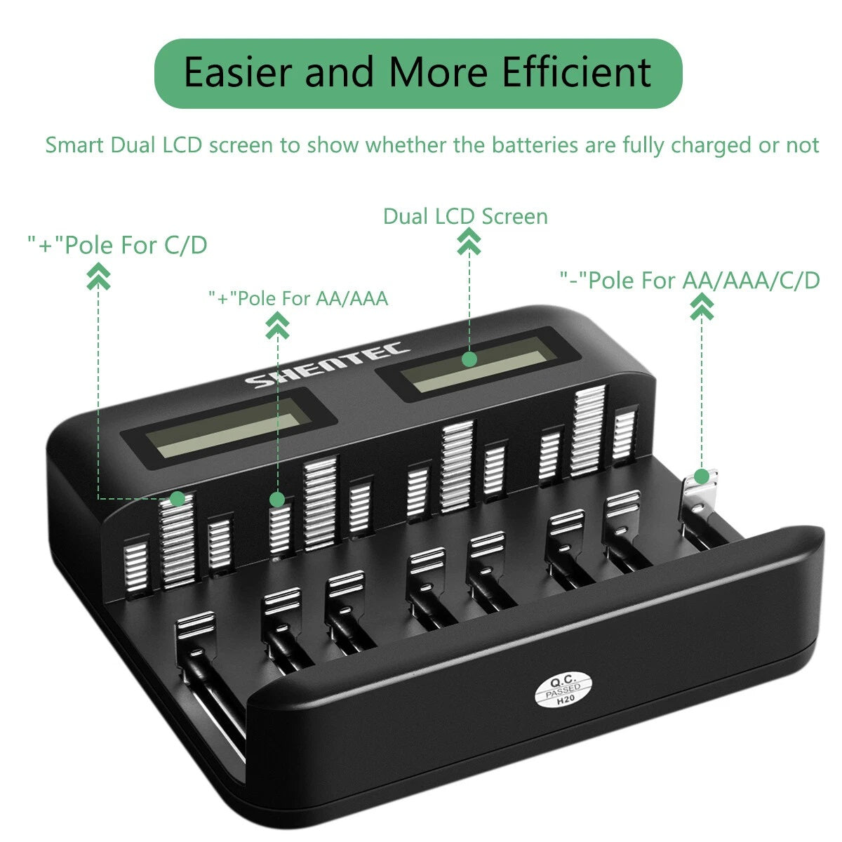 SHENTEC 8-sleuven 9V slimme oplader voor oplaadbare AA AAA C D Ni-MH batterijen