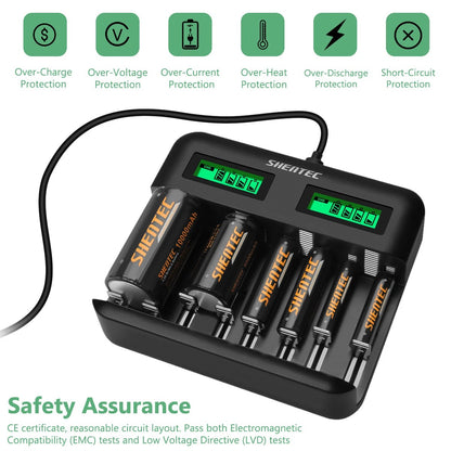 SHENTEC 8-sleuven 9V slimme oplader voor oplaadbare AA AAA C D Ni-MH batterijen
