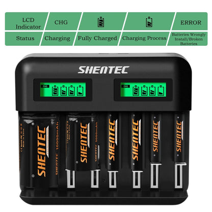 SHENTEC 8-sleuven 9V slimme oplader voor oplaadbare AA AAA C D Ni-MH batterijen