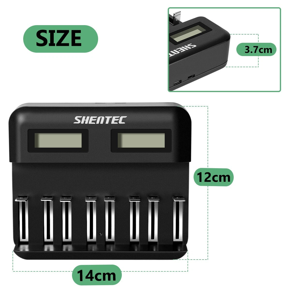SHENTEC 8-sleuven 9V slimme oplader voor oplaadbare AA AAA C D Ni-MH batterijen