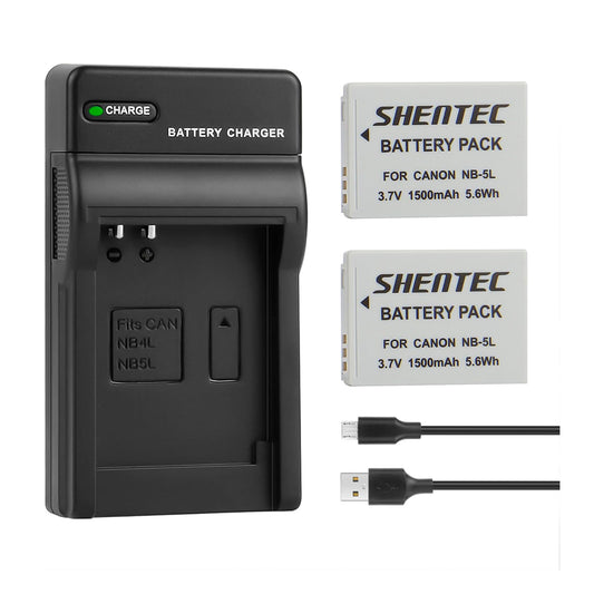SHENTEC 2X NB-5L batterij + oplader voor Canon PowerShot SD790 SD800 SD700 IS NB5L NB-5LH