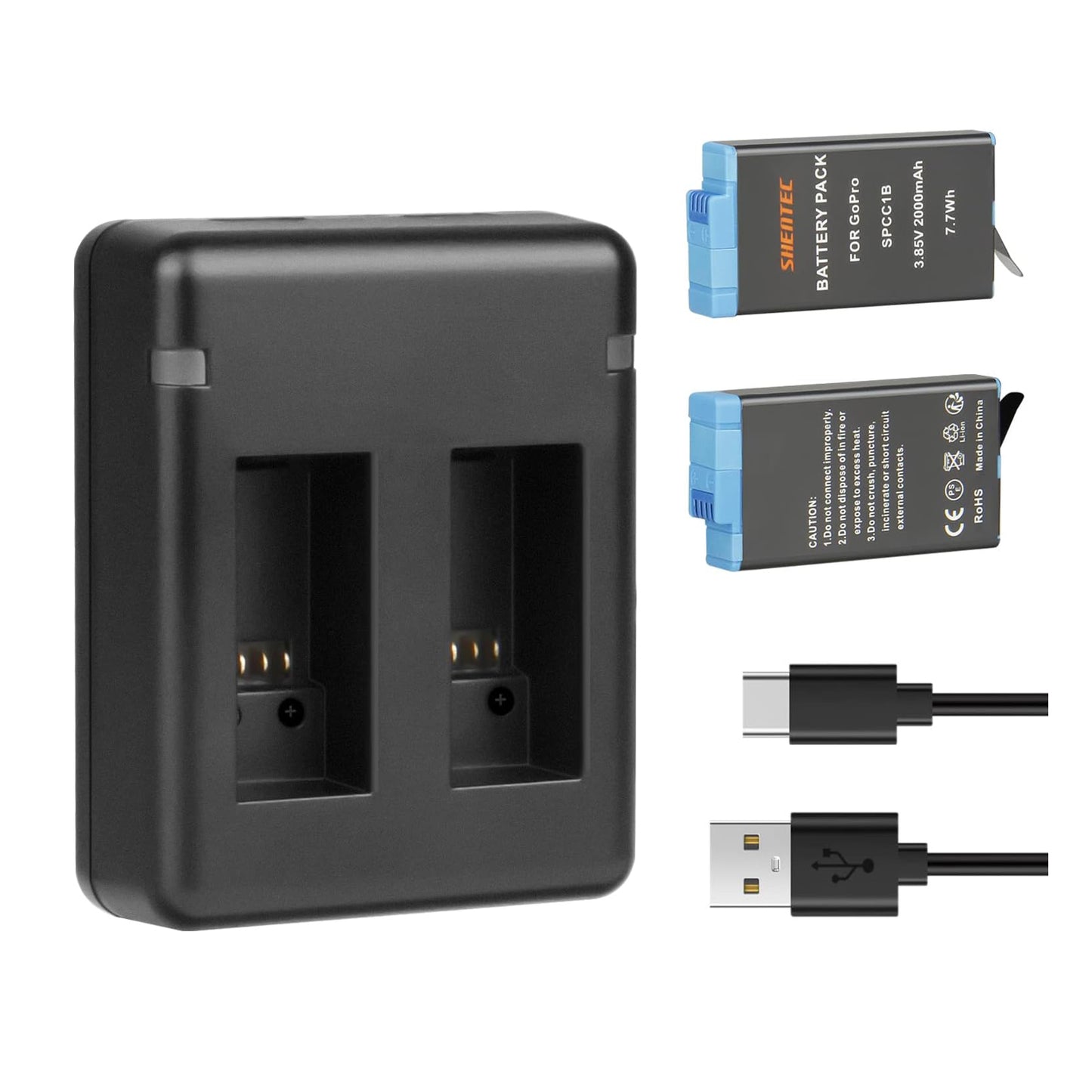 SHENTEC 2X 3.85V Batterij 2.0Ah Voor Insta 360 Ace Pro-001/Ace Pro/Ace + Dubbele Oplader