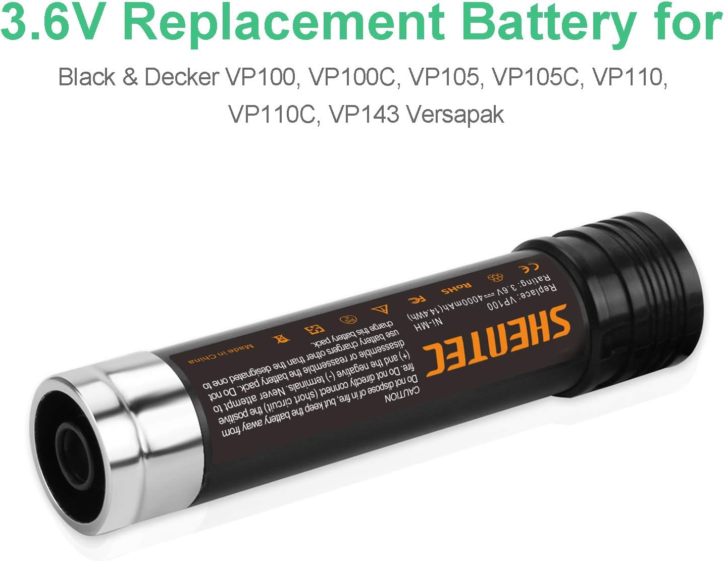 SHENTEC 2X 3.6V 3600mAh Ni-MH accu voor Black&Decker VP100 VP130K VP368 VP940 VP110 VP143