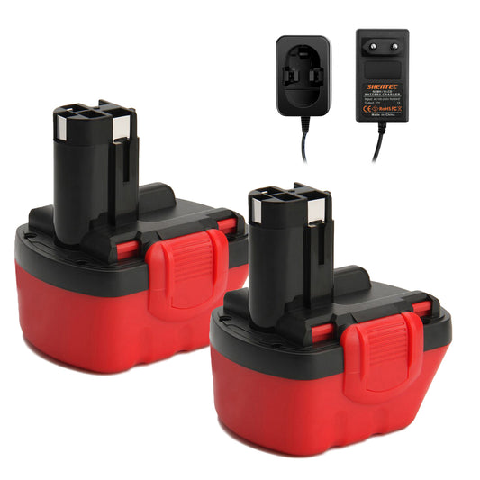 SHENTEC 2X 12V 5.0Ah Accu + Oplader Voor Bosch 2607335249 2607335261 2607335273 BAT043 BAT045