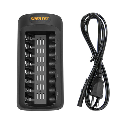 SHENTEC Intelligente LED-oplader voor 8 AA/AAA Ni-MH/Ni-Cd oplaadbare batterijen