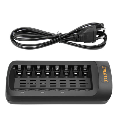 SHENTEC Intelligente LED-oplader voor 8 AA/AAA Ni-MH/Ni-Cd oplaadbare batterijen
