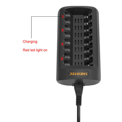 SHENTEC Intelligente LED-oplader voor 8 AA/AAA Ni-MH/Ni-Cd oplaadbare batterijen