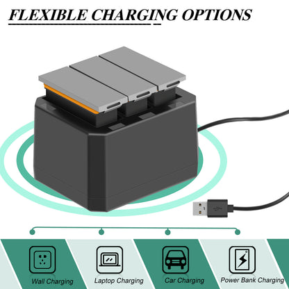 3x 1350mAh Batterij + 3-Kanaals Snelader USB voor DJI Osmo AB1 P01 PT1 Action