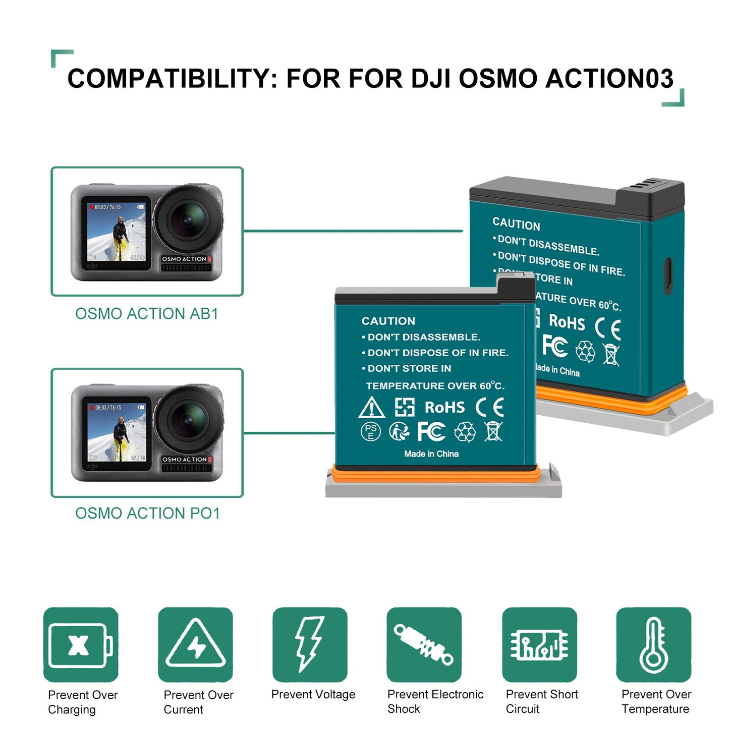 3x 1350mAh Batterij + 3-Kanaals Snelader USB voor DJI Osmo AB1 P01 PT1 Action