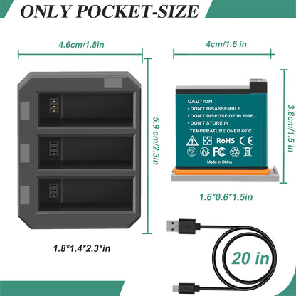 3x 1350mAh Batterij + 3-Kanaals Snelader USB voor DJI Osmo AB1 P01 PT1 Action