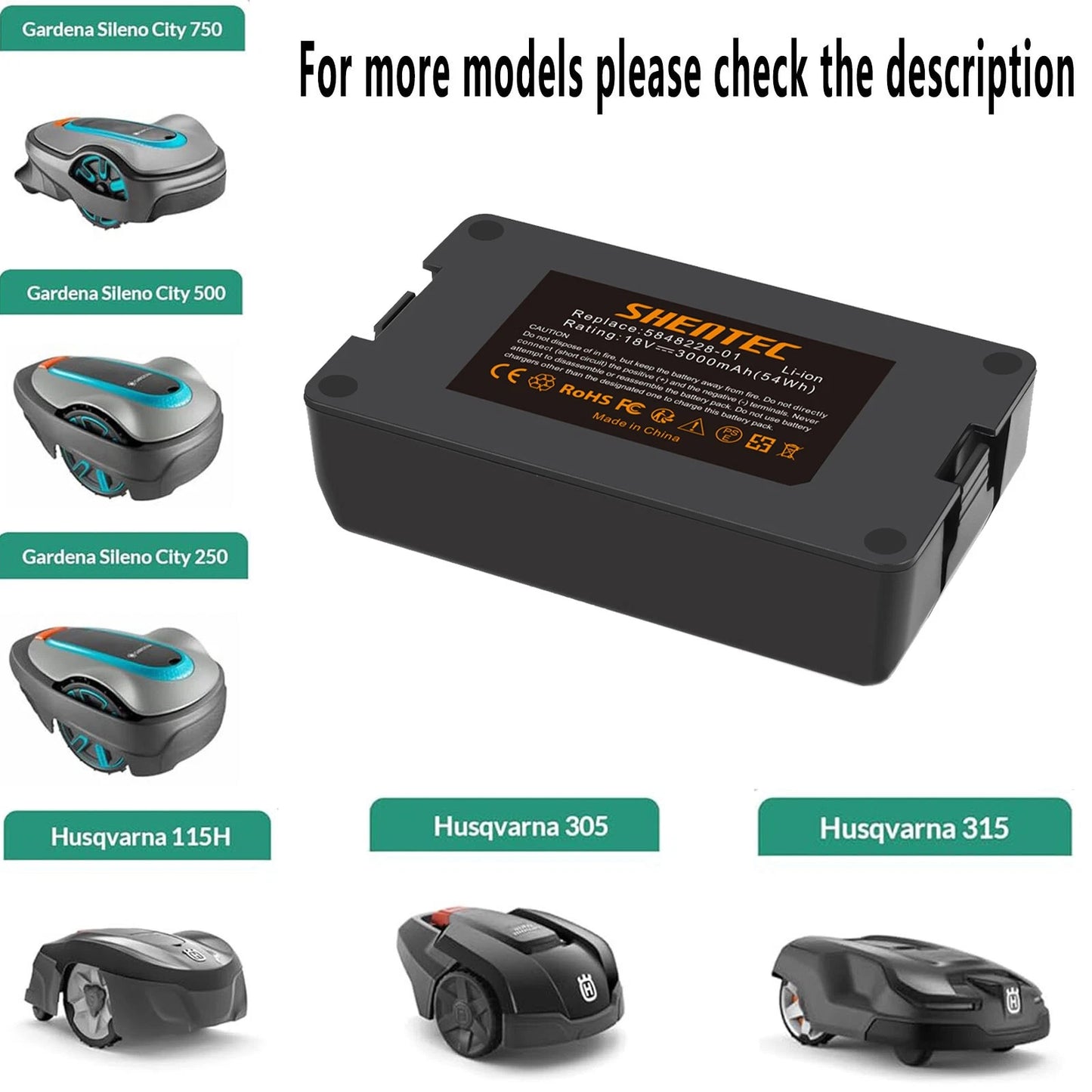 SHENTEC 3500mAH 18V Li-Ion batterij voor Gardena Sileno 2020 City 2018 Sileno+R100L