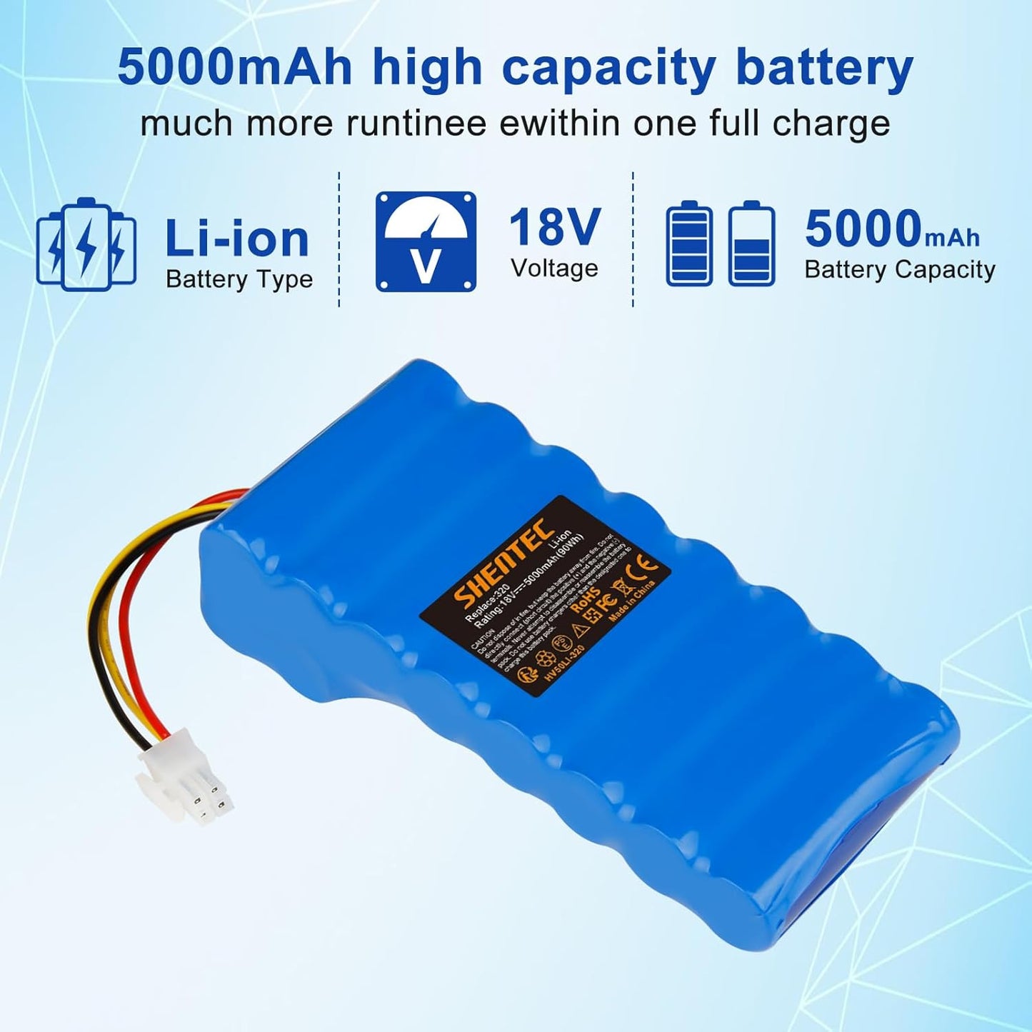 SHENTEC 18V 5000mAh Li-ion batterij voor Husqvarna Automower 320/430X/440/450X/520/550  589 58 52-01/589 58 57-01/588 14 64-01/588 14 64-02