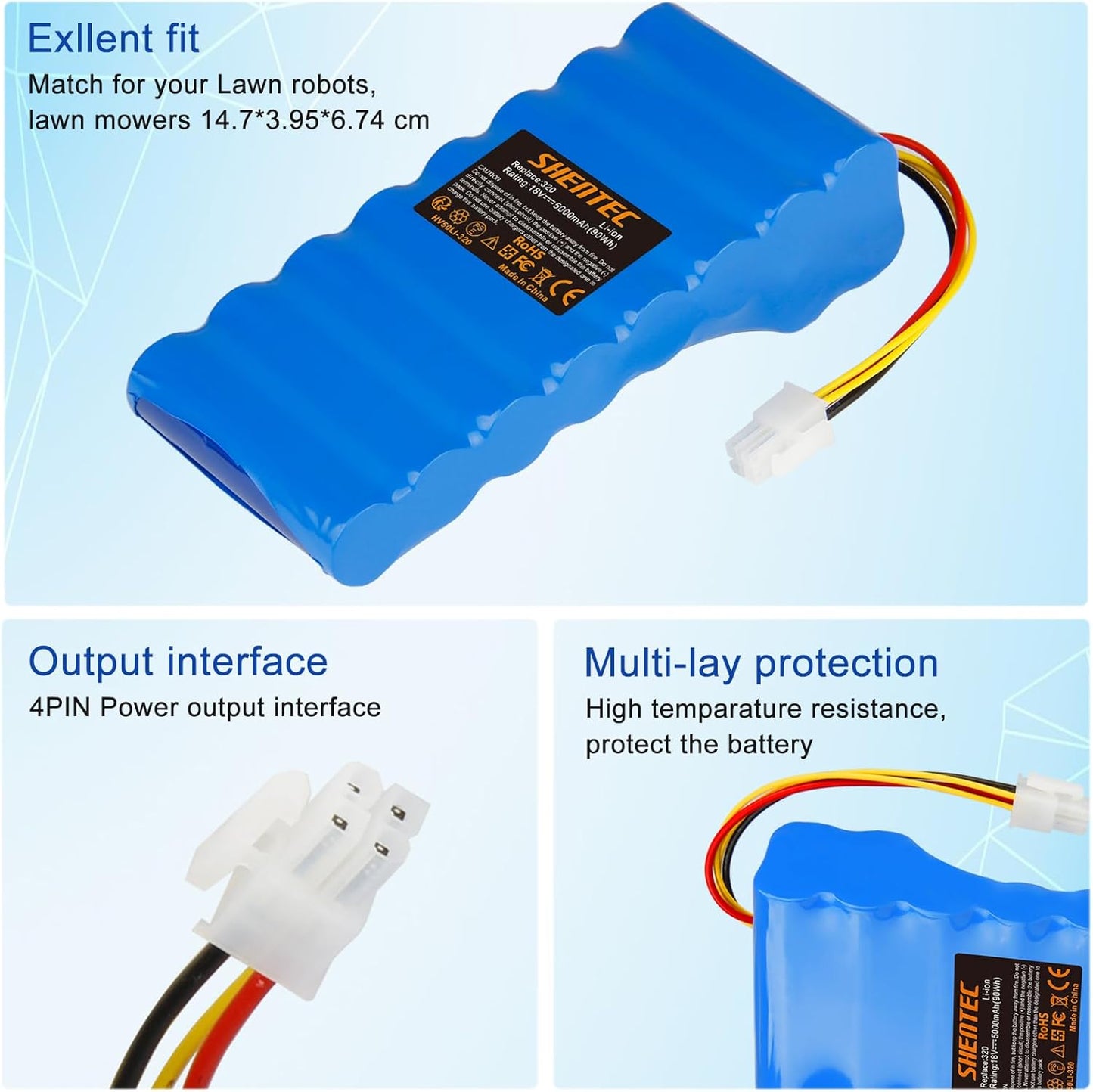 SHENTEC 18V 5000mAh Li-ion batterij voor Husqvarna Automower 320/430X/440/450X/520/550  589 58 52-01/589 58 57-01/588 14 64-01/588 14 64-02
