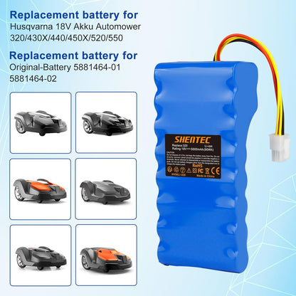SHENTEC 18V 5000mAh Li-ion batterij voor Husqvarna Automower 320/430X/440/450X/520/550  589 58 52-01/589 58 57-01/588 14 64-01/588 14 64-02