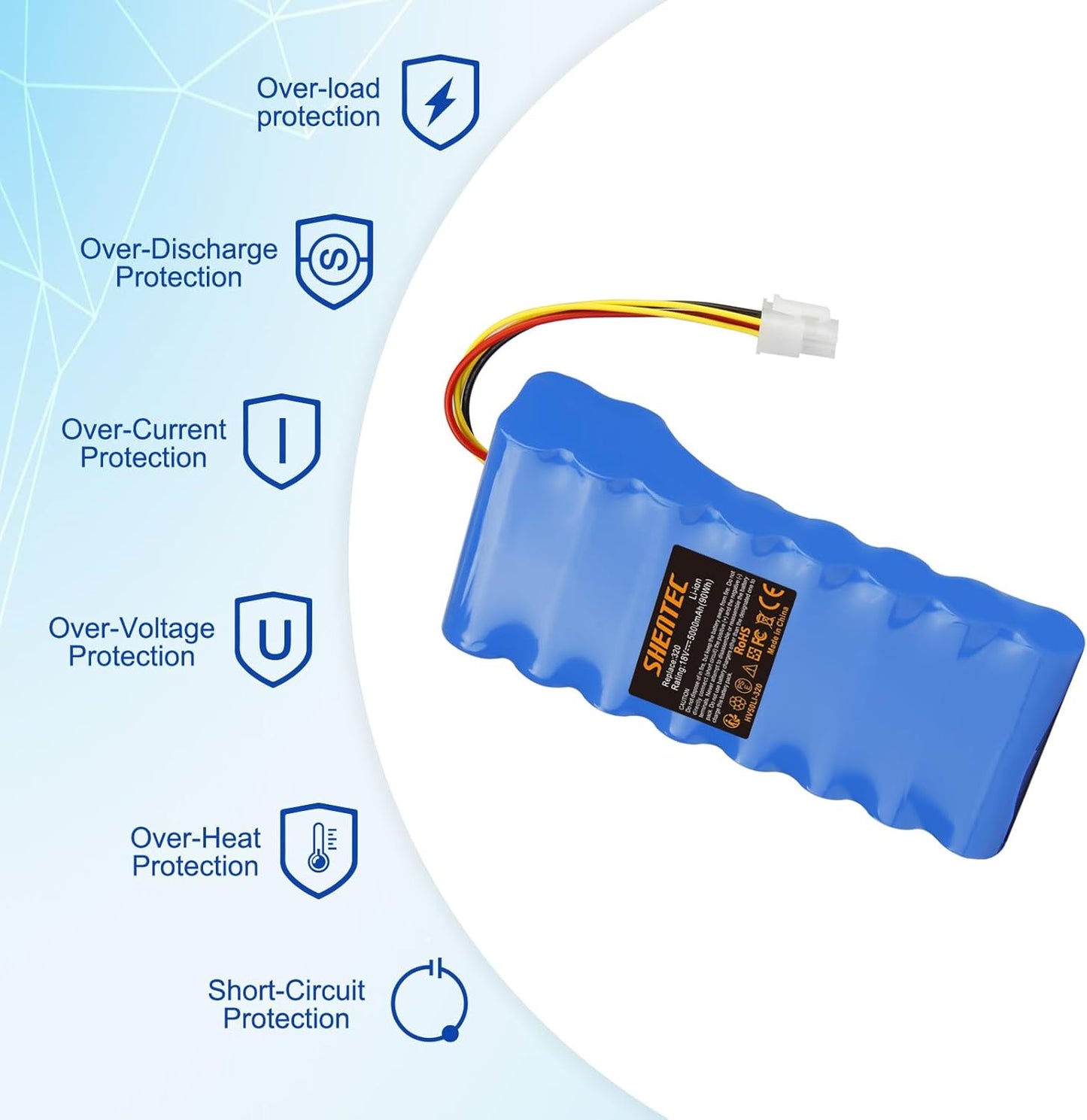 SHENTEC 18V 5000mAh Li-ion batterij voor Husqvarna Automower 320/430X/440/450X/520/550  589 58 52-01/589 58 57-01/588 14 64-01/588 14 64-02