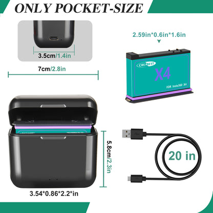 2x 3.0Ah 3.85V JH-X4 vervangende batterij + Power Box-oplader voor Insta360 X4 actioncamera