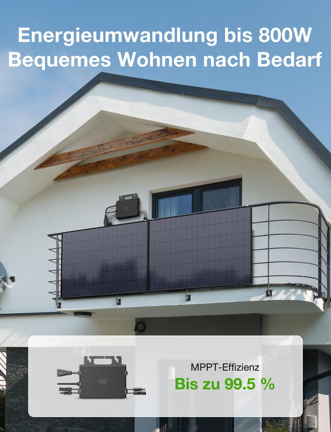 Micro-omvormer 2000W, balkon-energiecentrale met wifi, plug & play, appbediening, 5 m AC-kabel, PV-omvormer