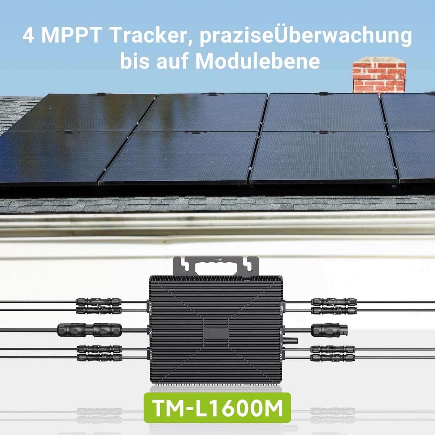Micro-omvormer 1600W, Balkon-energiecentrale met wifi, Plug & Play, App-bediening, 5 m AC-kabel, PV-omvormer