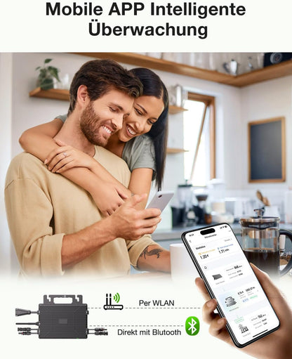 Micro-omvormer 800W, omvormer voor balkoncentrale met WiFi, Plug & Play, appbediening, 5 m AC-kabel, PV-omvormer