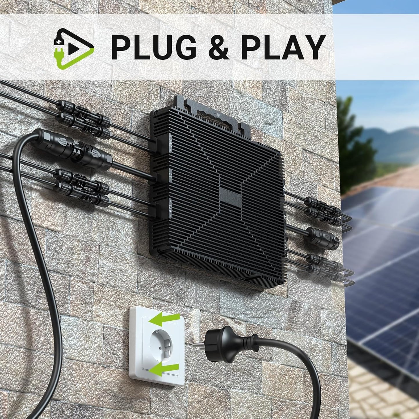 Micro-omvormer 1600W, Balkon-energiecentrale met wifi, Plug & Play, App-bediening, 5 m AC-kabel, PV-omvormer