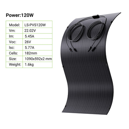 240W Flexibele Zonnepaneelset, 2 x 120 W flexibele zonnecellenmodule, IP67 voor balkon, camper, auto, schuur, dak, boot, off-grid