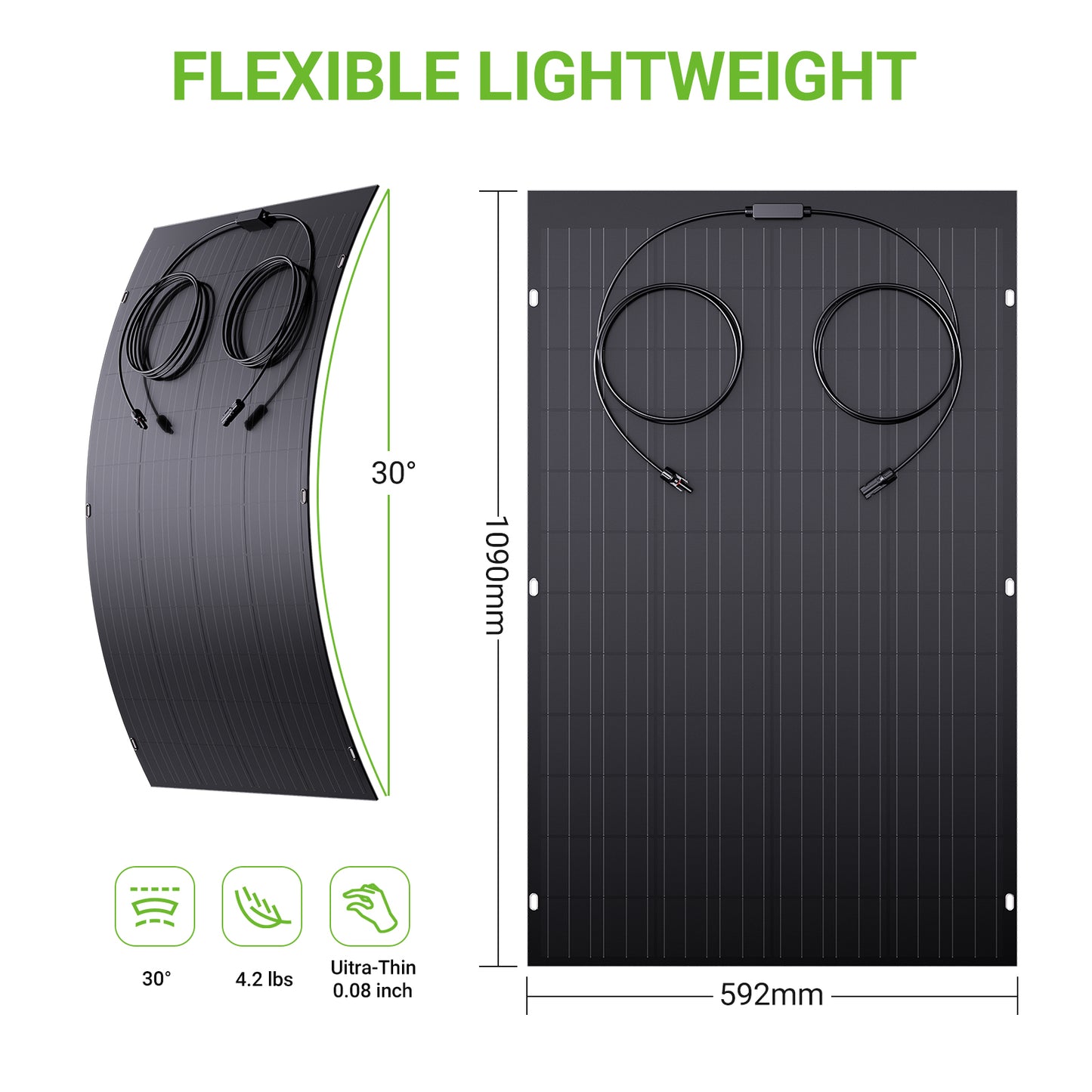 240W Flexibele Zonnepaneelset, 2 x 120 W flexibele zonnecellenmodule, IP67 voor balkon, camper, auto, schuur, dak, boot, off-grid