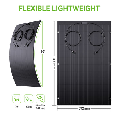 240W Flexibele Zonnepaneelset, 2 x 120 W flexibele zonnecellenmodule, IP67 voor balkon, camper, auto, schuur, dak, boot, off-grid