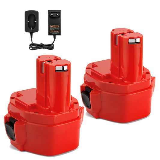 SHENTEC 2x 9.6V accu + oplader set voor Makita PA09 9120 9122 6203D 6207D 6222D 9100