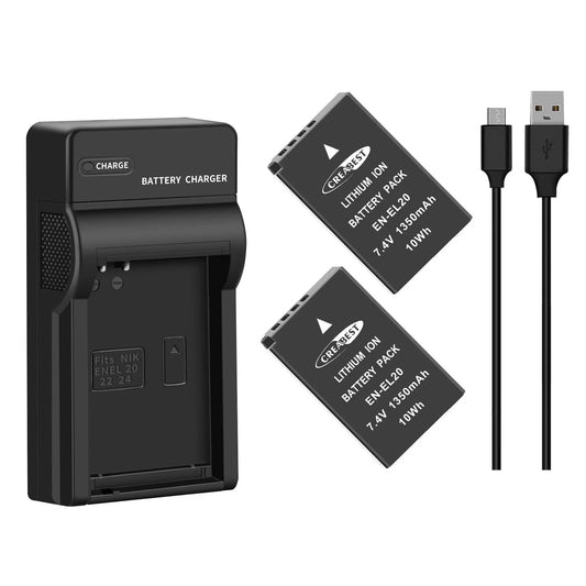 2x 1350mAh EN-EL20 EN-EL20a accu voor Nikon Coolpix P950 P1000 J1 J2 + oplader