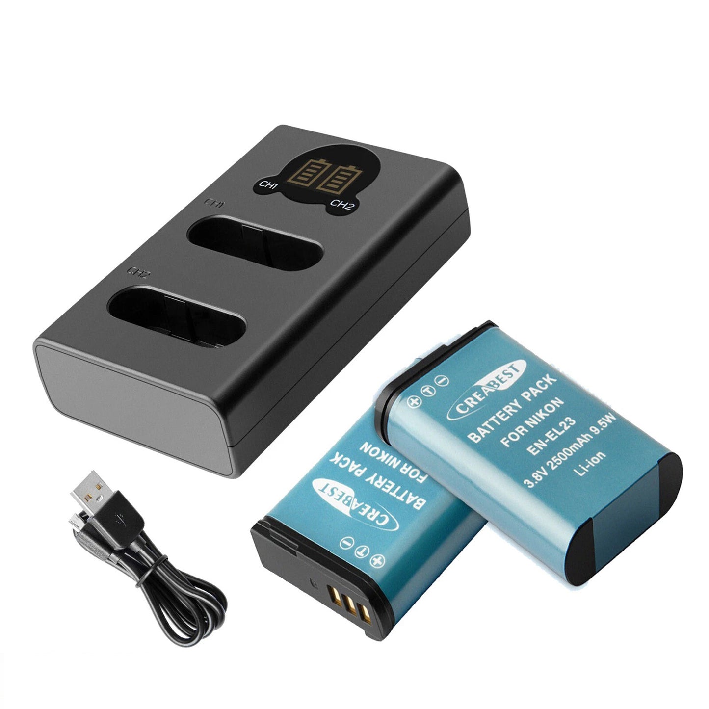 2X EN-EL23 Batterij &Lader Voor Nikon Coolpix P900 S810c B700 P600 P610 P610s
