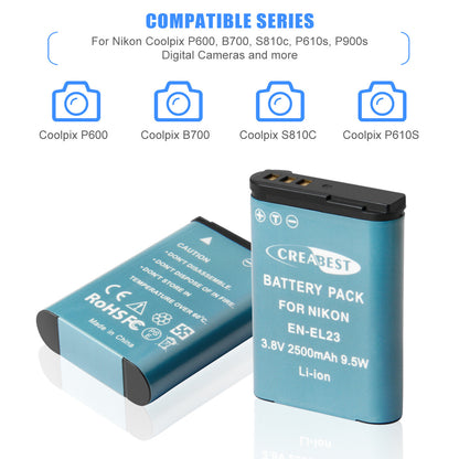 2X EN-EL23 Batterij &Lader Voor Nikon Coolpix P900 S810c B700 P600 P610 P610s