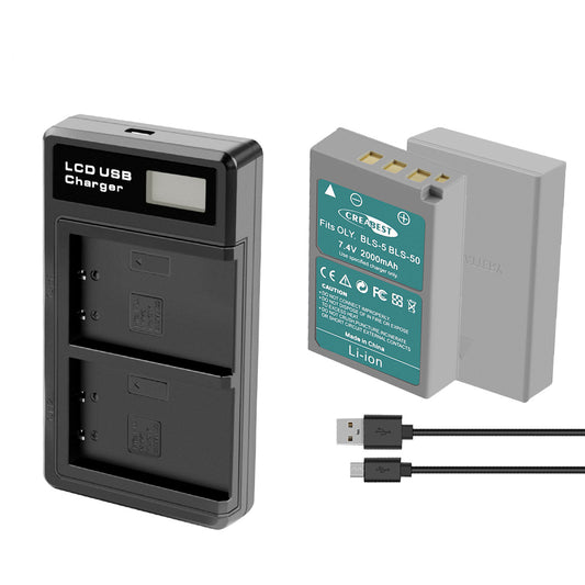 2x BLS-5 BLS-50 PS-BLS5 2000mAh Camera Accu + Dubbele Oplader Voor Olympus PEN
