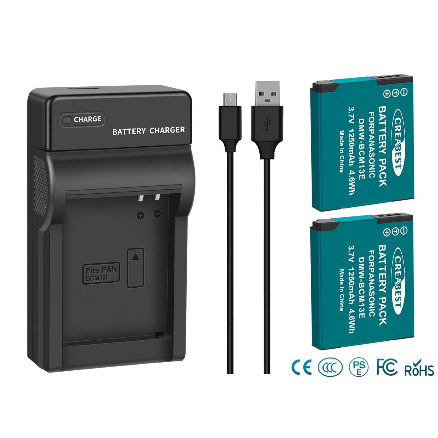 2 Stuks DMW-BCM13 1250mAh Accuoplader Voor Panasonic Lumix DMC-TZ40S ZS50 ZS30W
