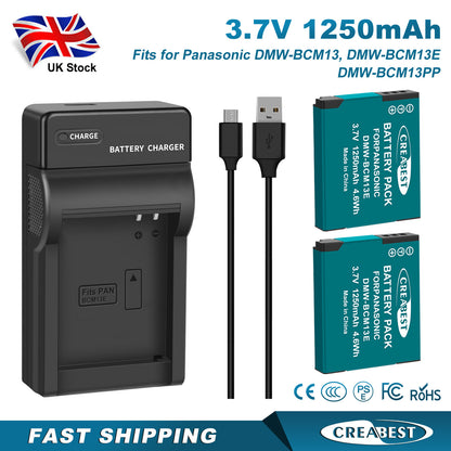 2 Stuks DMW-BCM13 1250mAh Accuoplader Voor Panasonic Lumix DMC-TZ40S ZS50 ZS30W