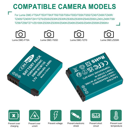 2 Stuks DMW-BCM13 1250mAh Accuoplader Voor Panasonic Lumix DMC-TZ40S ZS50 ZS30W