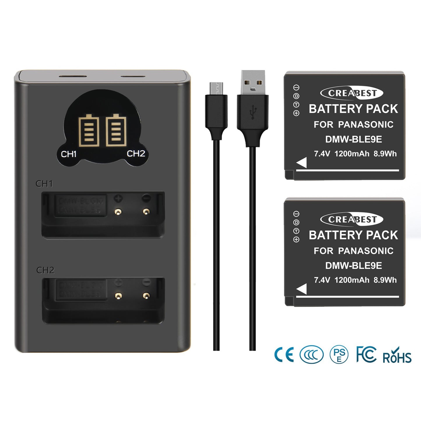 2 stuks DMW-BLE9E accuoplader voor Panasonic Lumix GF5 GX7 DMC-GF3 DC-G110 GX85
