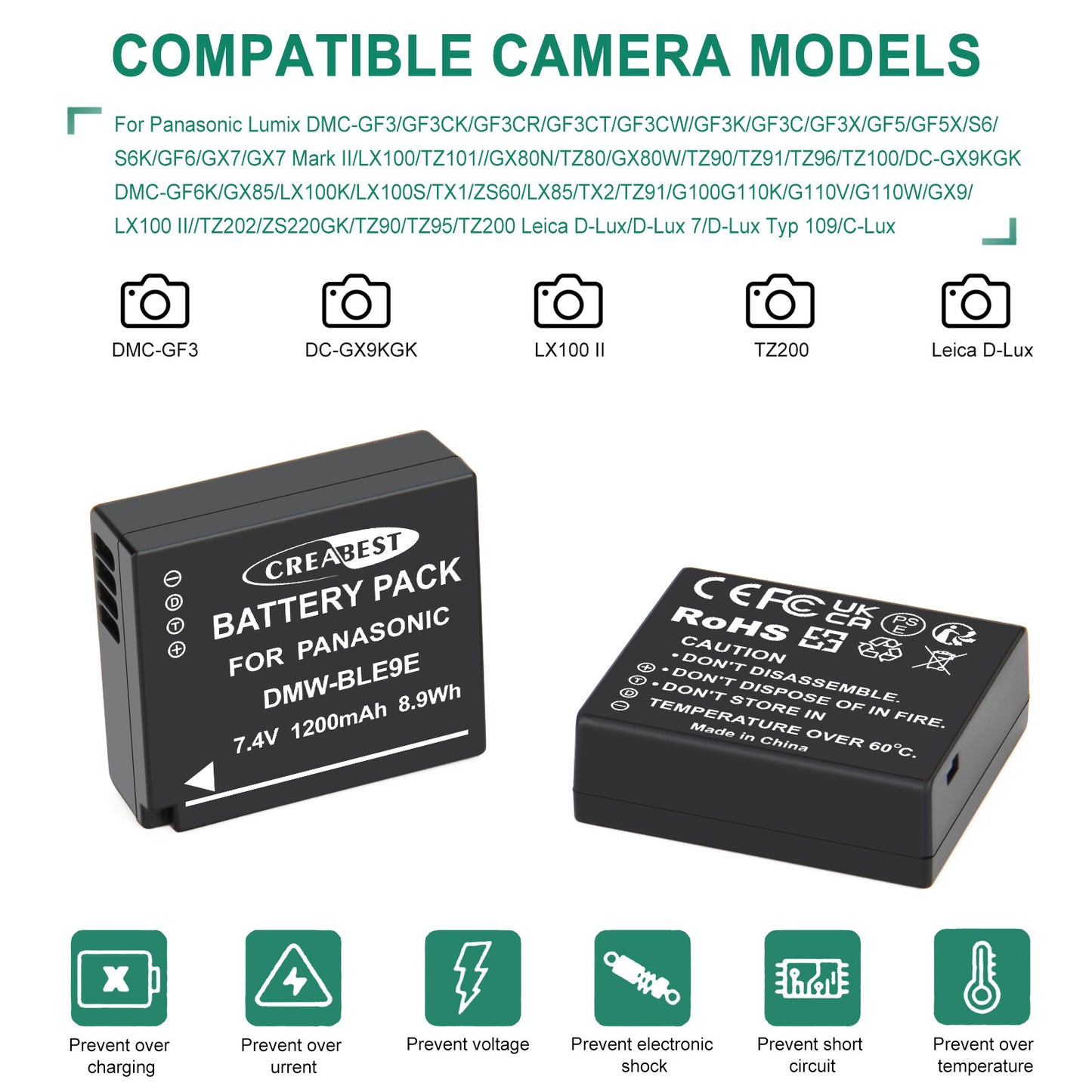 2 stuks DMW-BLE9E accuoplader voor Panasonic Lumix GF5 GX7 DMC-GF3 DC-G110 GX85