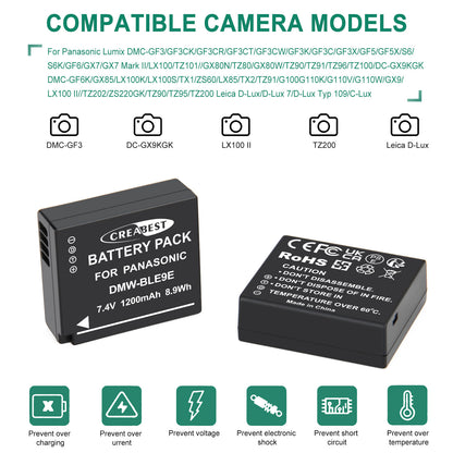 2 stuks DMW-BLE9E accuoplader voor Panasonic Lumix GF5 GX7 DMC-GF3 DC-G110 GX85