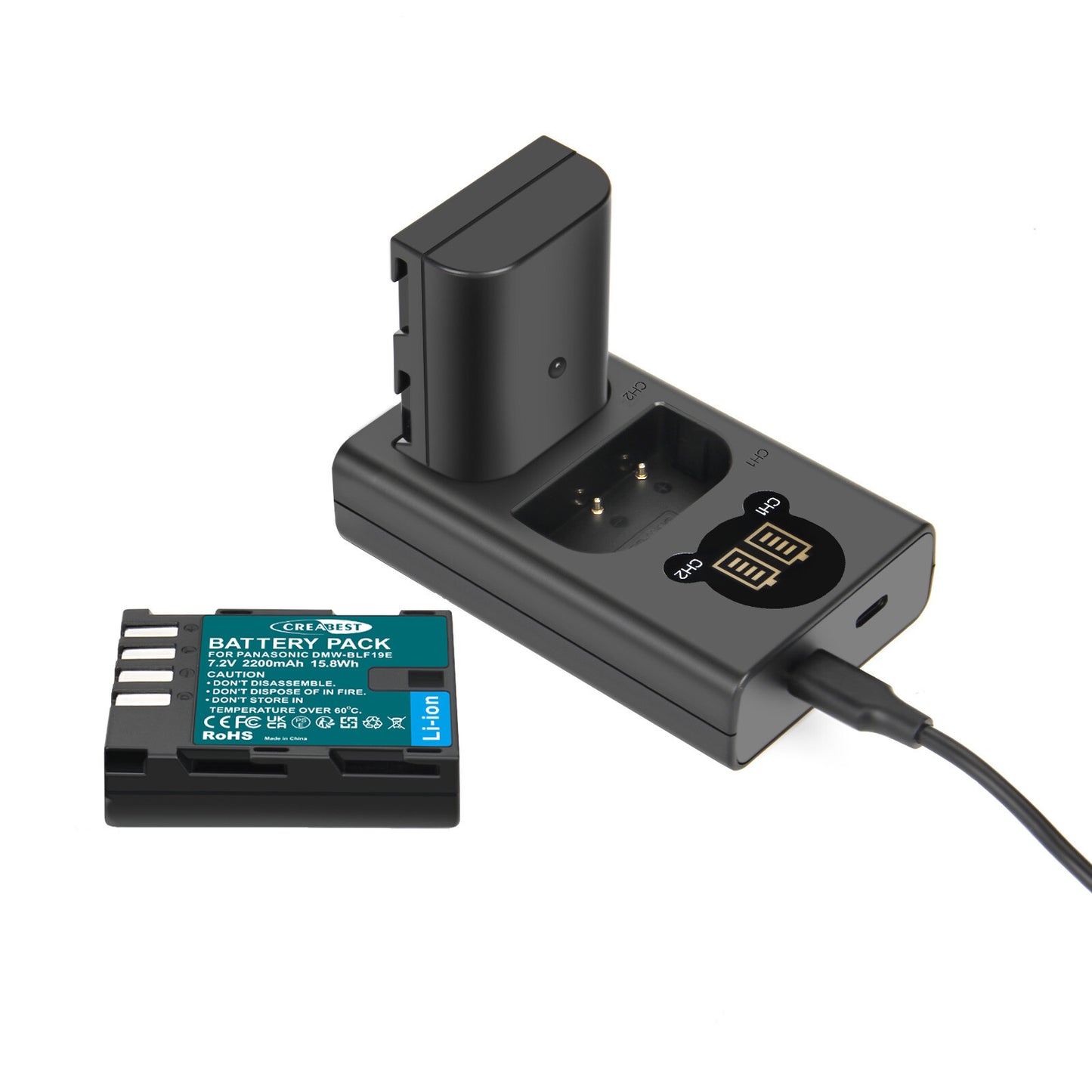 2x DMW-BLF19-batterij en LCD-lader voor Panasonic Lumix GH3 GH4 GH5 GH5M2 GH5S G9