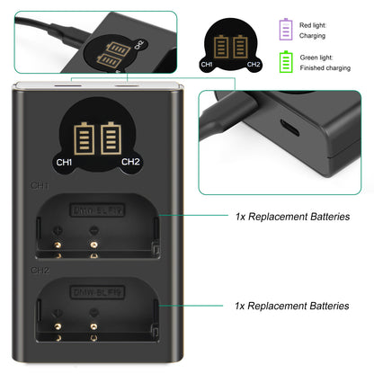 2x DMW-BLF19-batterij en LCD-lader voor Panasonic Lumix GH3 GH4 GH5 GH5M2 GH5S G9