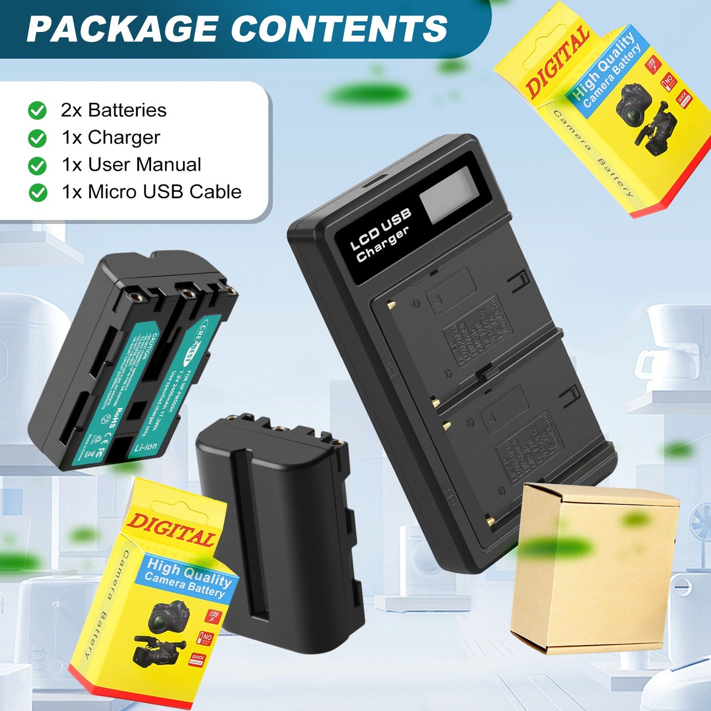 SHENTEC 2x batterij NP-FM500H + oplader voor Sony Alpha DSLR/SLT A57 A68 A58 A300K/N A100