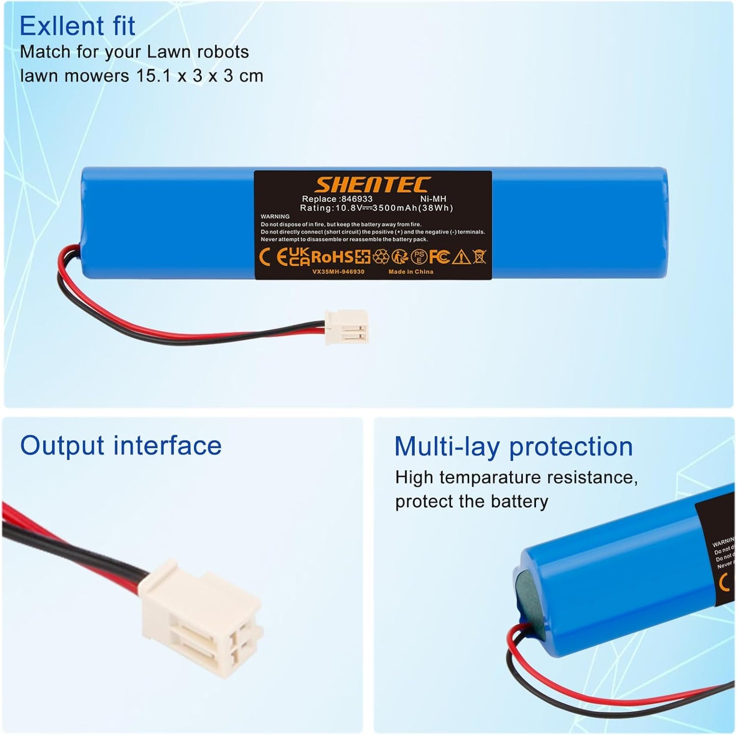 SHENTEC vervangende batterij voor rolluiken op zonne-energie voor Velux 946933 rolluikaandrijving, SSL zonne-rolluiken, zonne-rolluiken