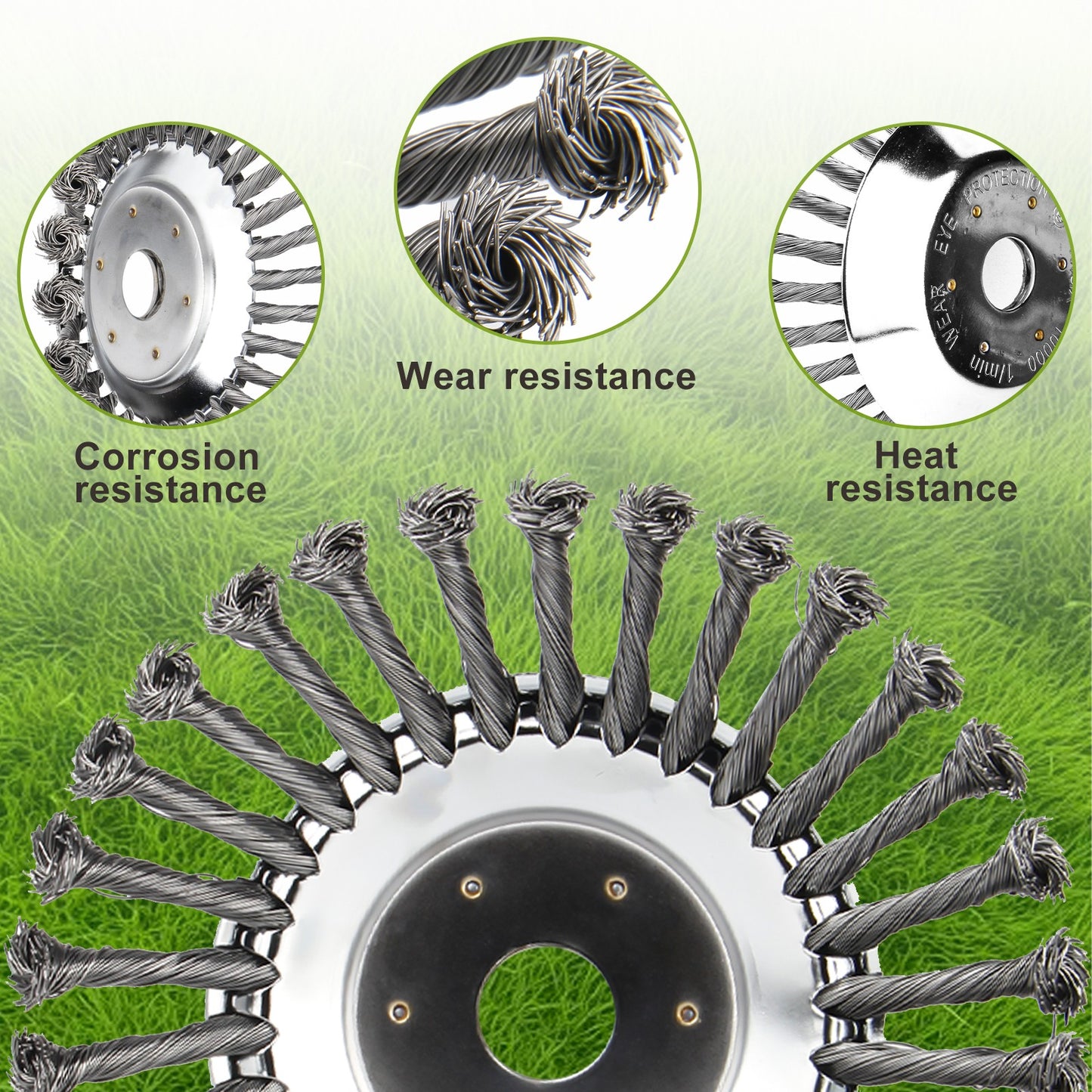 6" 8" 10" Stalen draad onkruidborstelkop voor grastrimmer, roterende borstelwiel met adapterset