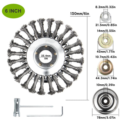 6" 8" 10" Stalen draad onkruidborstelkop voor grastrimmer, roterende borstelwiel met adapterset